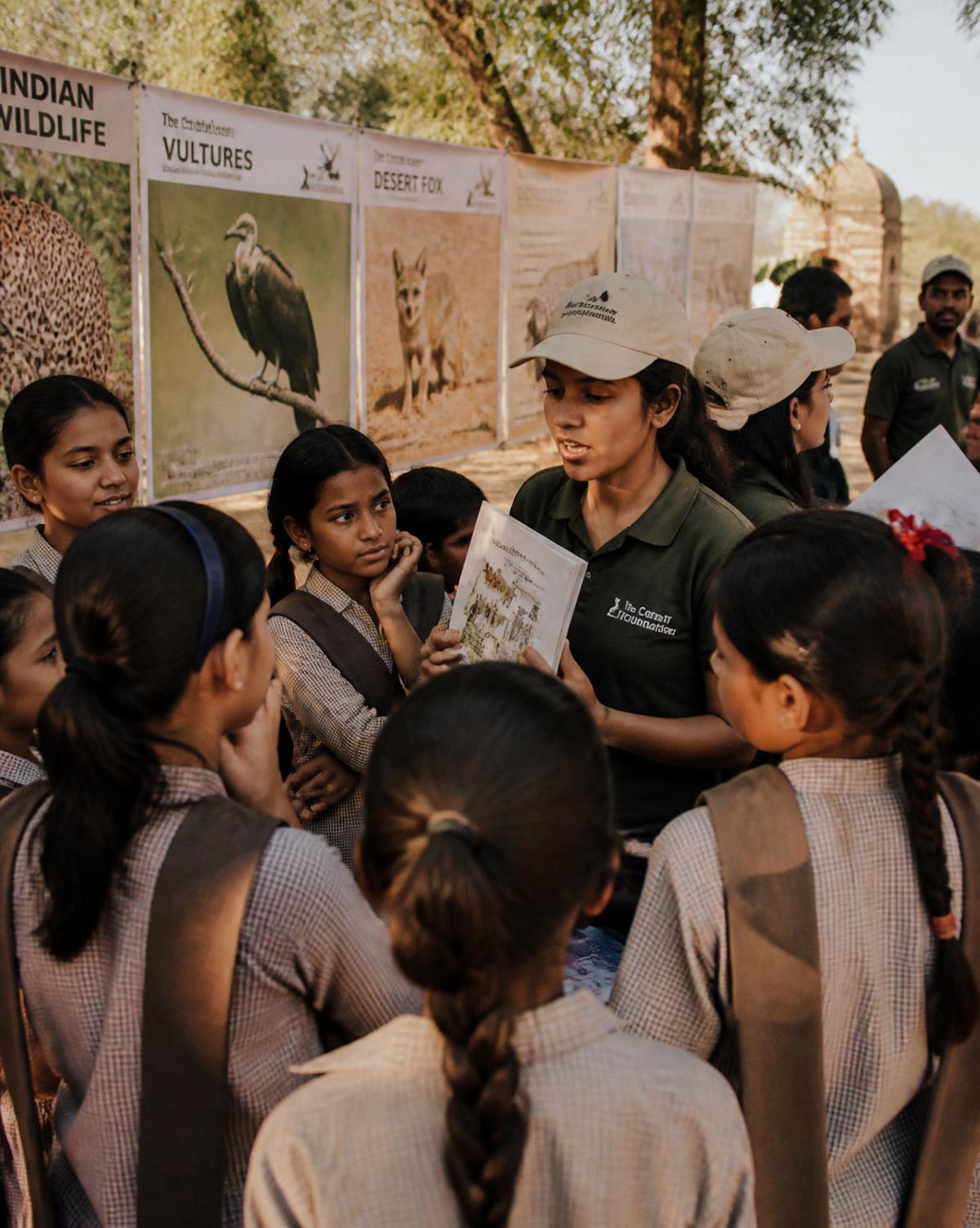 Students at a Jaipur Tiger Festival conservation exhibit
